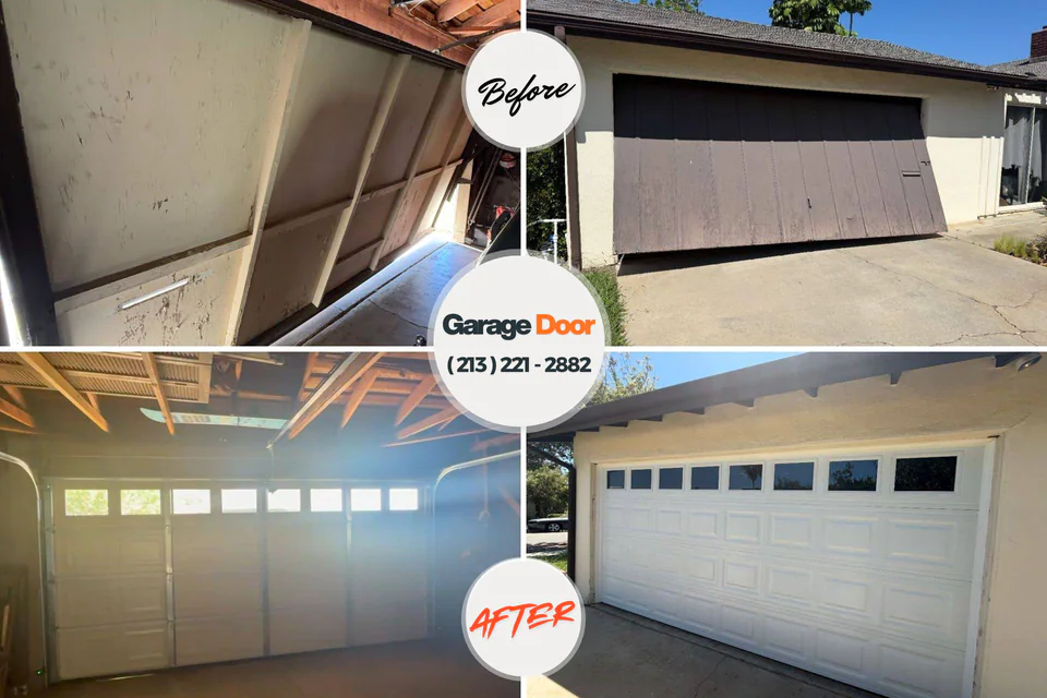 Before and after: garage door repair Milford, NE